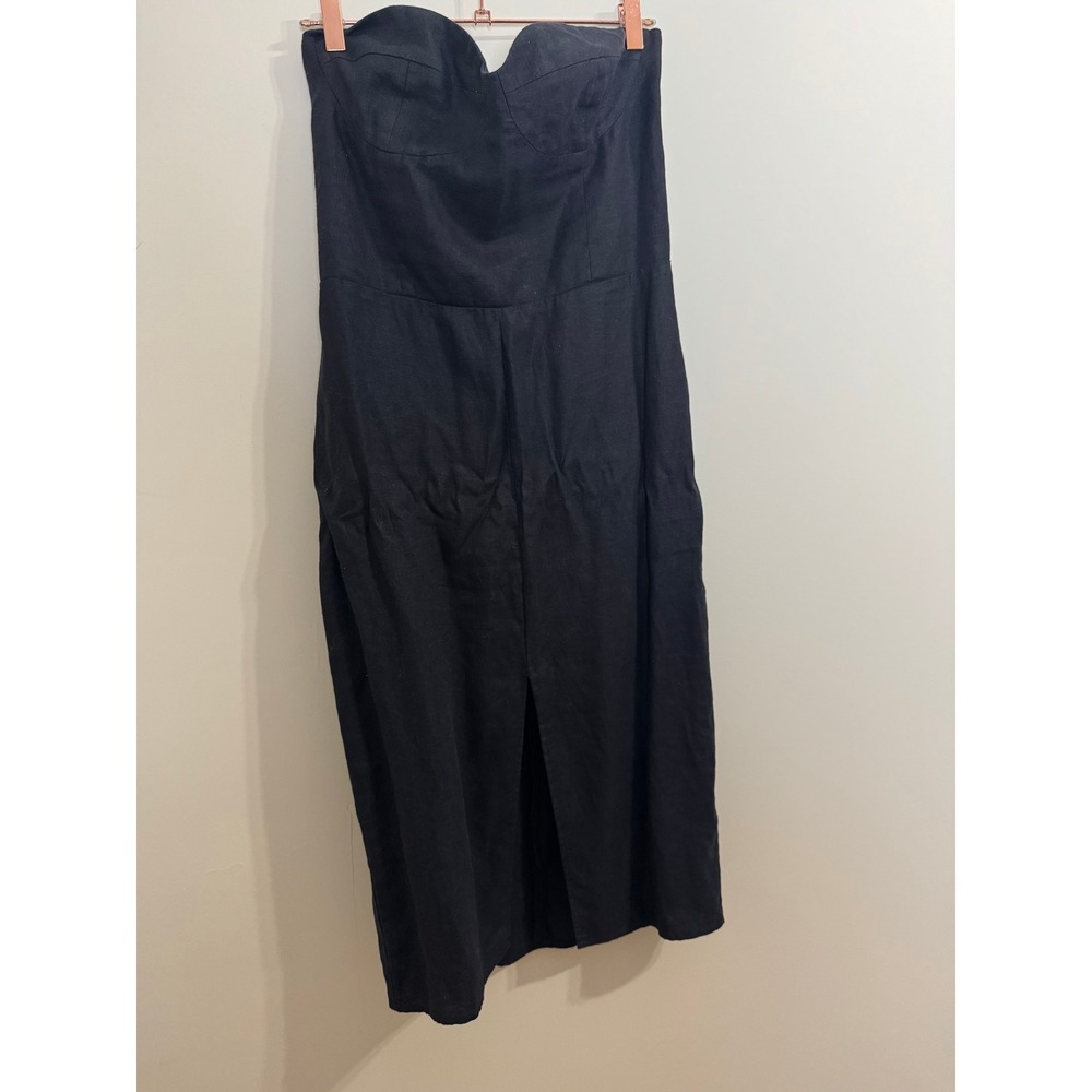 Reformation Black Linen Strapless Bustier Midi Dress with Front Slit - Picture 4 of 10